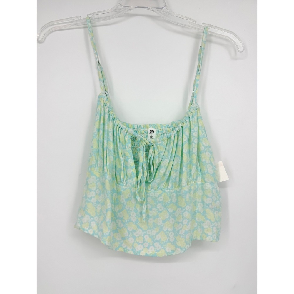 BP‎ Nordstrom Floral Smocked Back Crop Cami Top Mint Green Yellow Small NEW